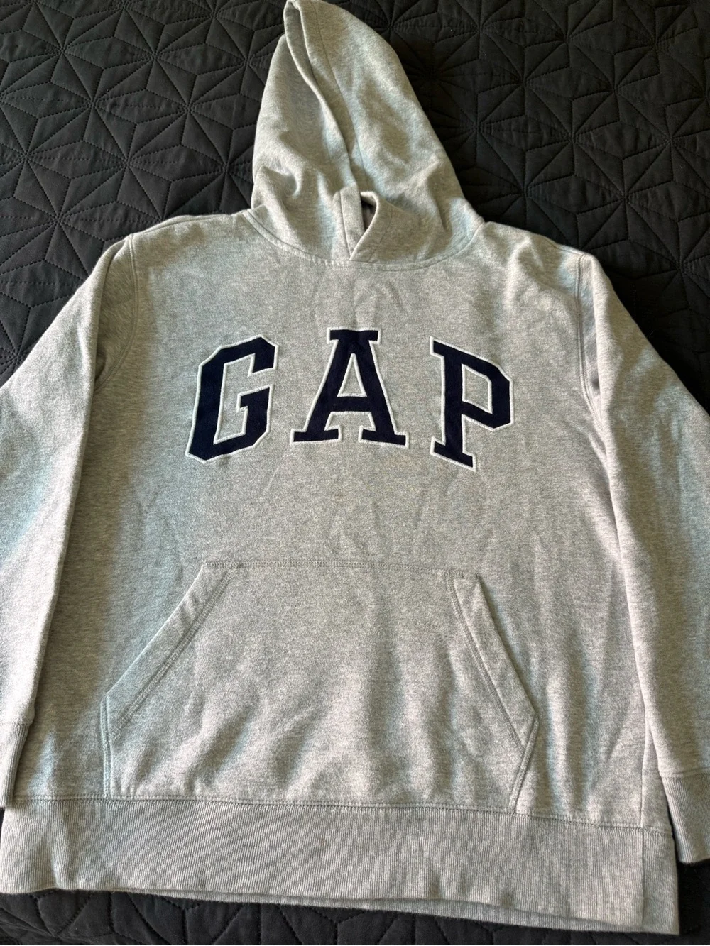 GAP Heather Gray Hoodie with Navy Lettering